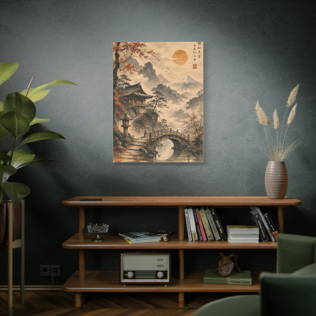 Kyoto Temple Bridge Mist Landscape Wall Art & Canvas Print
