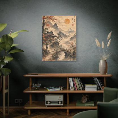 Kyoto Temple Bridge Mist Landscape Wall Art & Canvas Print