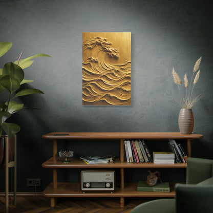 Golden Sculptural Wave Relief Wall Art & Canvas Print