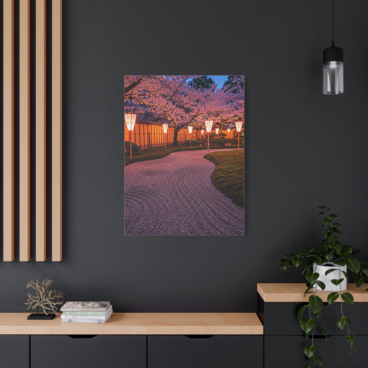 Japanese Lantern Garden With Cherry Blossoms Wall Art & Canvas Prints