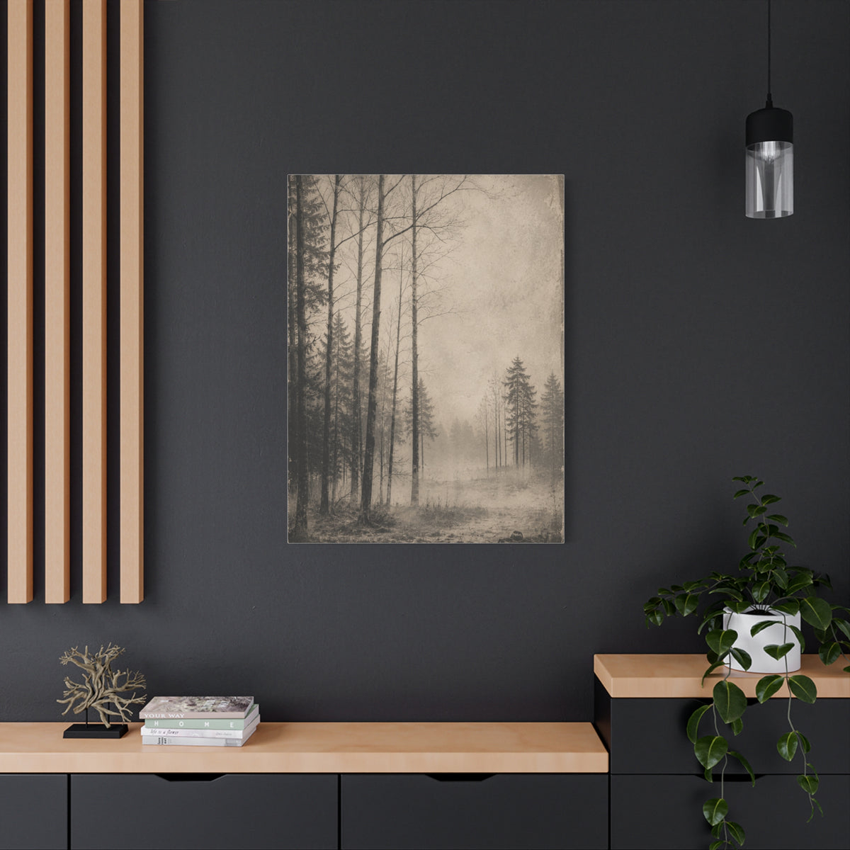 Vintage Fog Forest Monochrome Trees Wall Art & Canvas Print