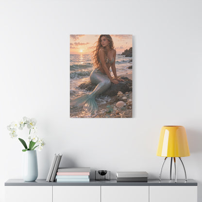 Golden Sunset Shore Mermaid Wall Art & Canvas Print