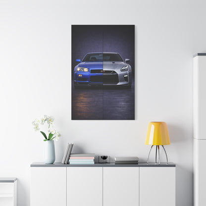 Nissan GT R Split R34 Skyline vs R35 Evolution Wall Art & Canvas Prints