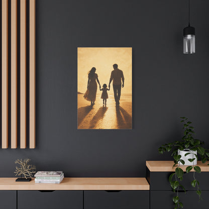 Golden Family Silhouette Sunset Wall Art & Canvas Print