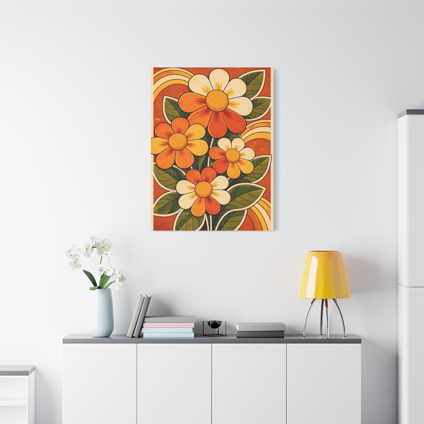 Vintage Groovy Floral Orange Composition Wall Art & Canvas Print