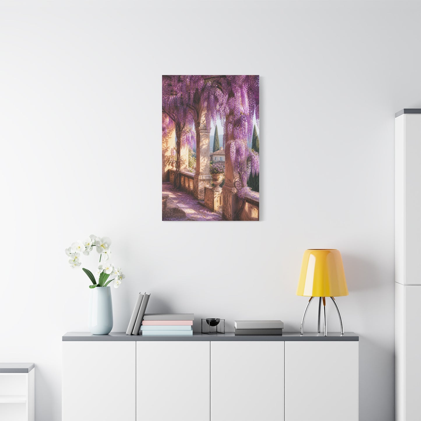 Cascading Wisteria Balcony Scene Wall Art & Canvas Print