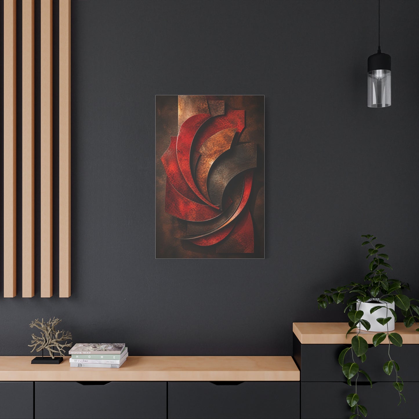 Sculptural Red Metal Wave Composition Wall Art & Canvas Print
