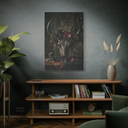 Western Gothic Bull Skull Floral Still Life Wall Art & Canvas Print