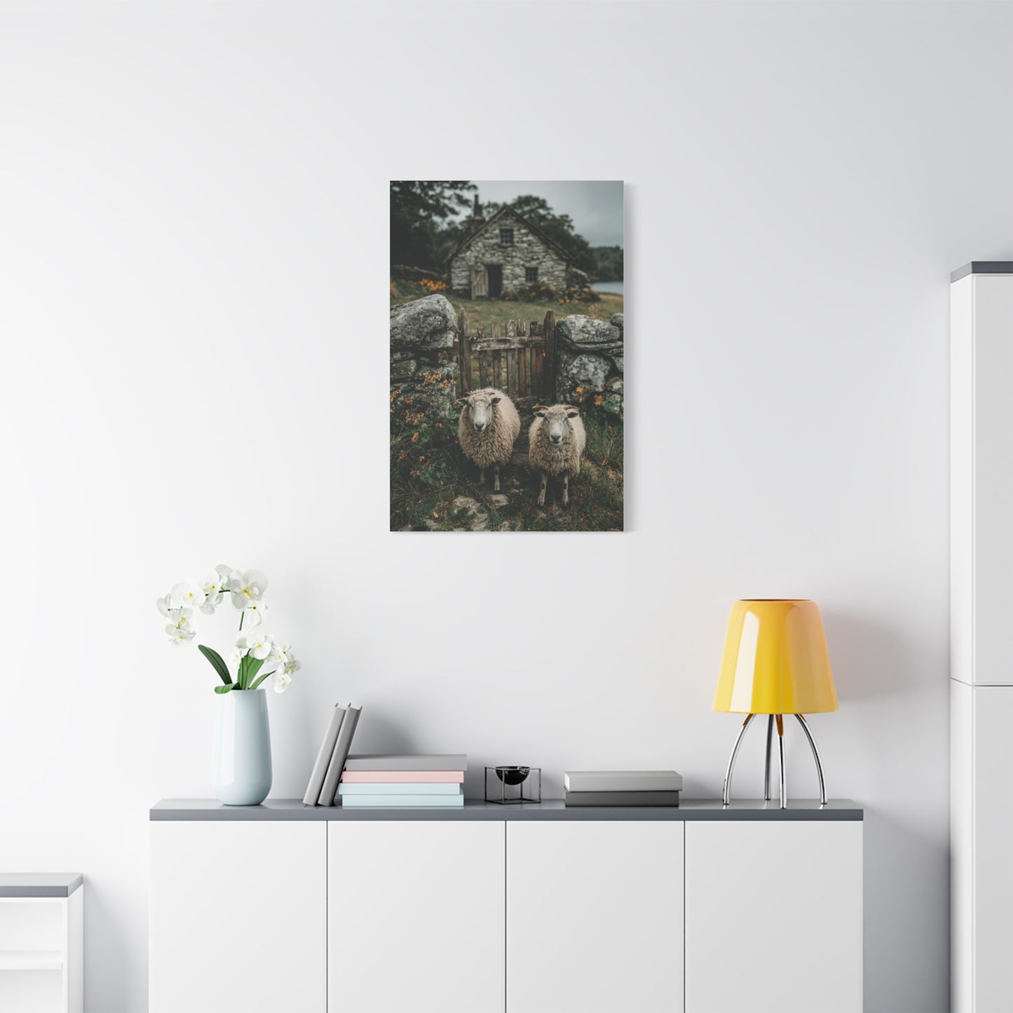Sheep at Farmhouse Gate Wall Art & Canvas Print