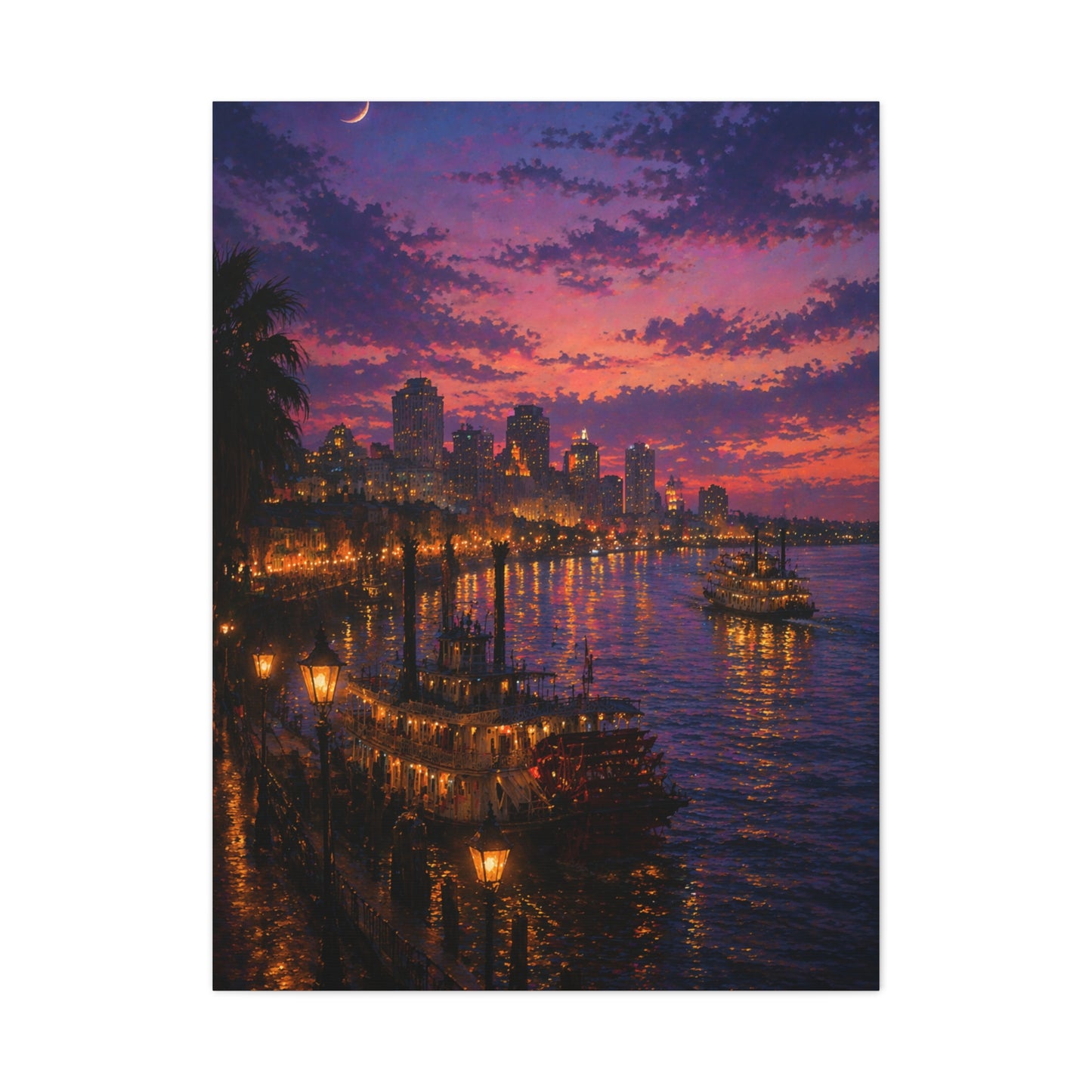 Mississippi River Twilight Cityscape Wall Art & Canvas Print