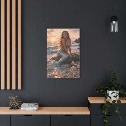 Golden Sunset Shore Mermaid Wall Art & Canvas Print