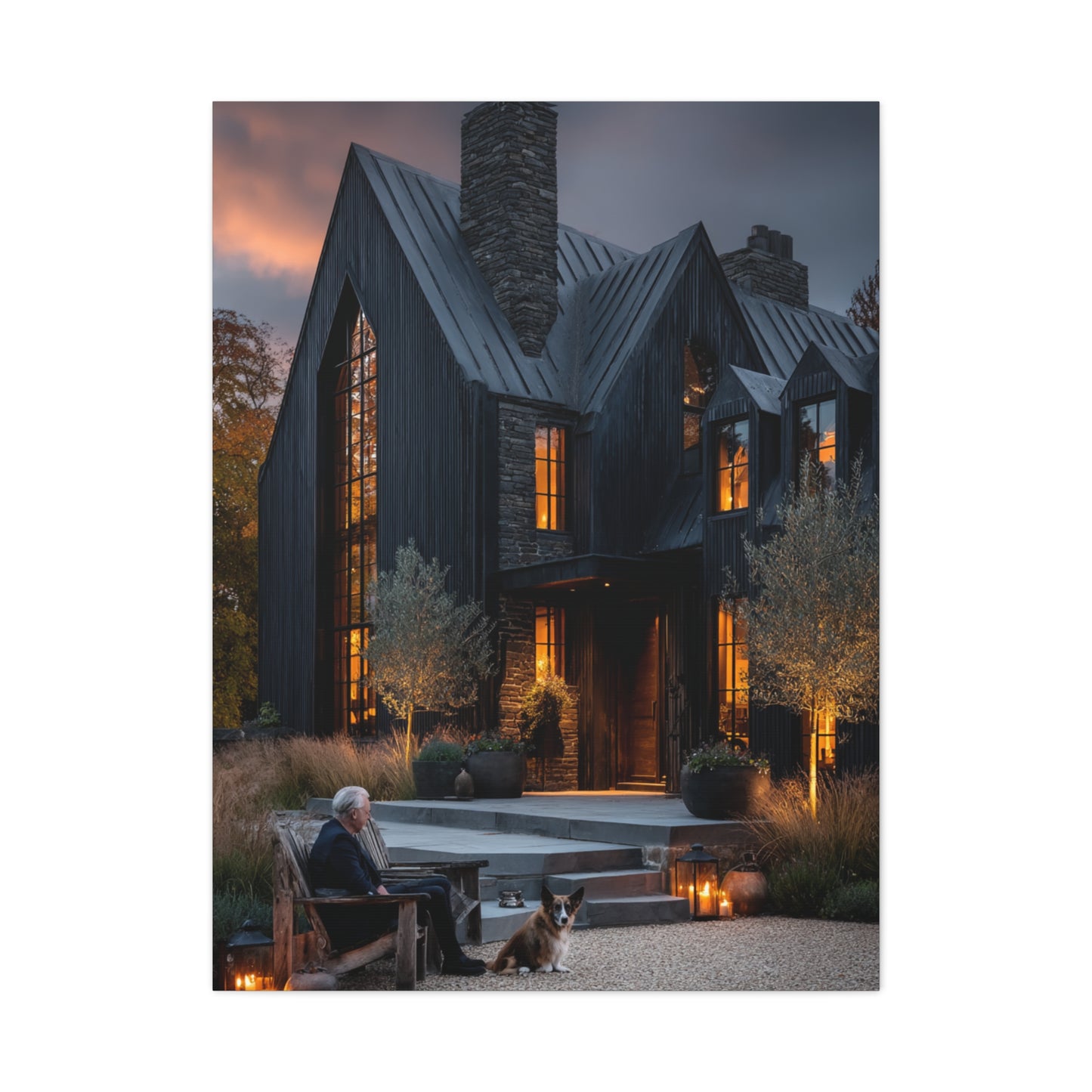 Lavish Black Farmhouse Courtyard Wall Art & Canvas Print