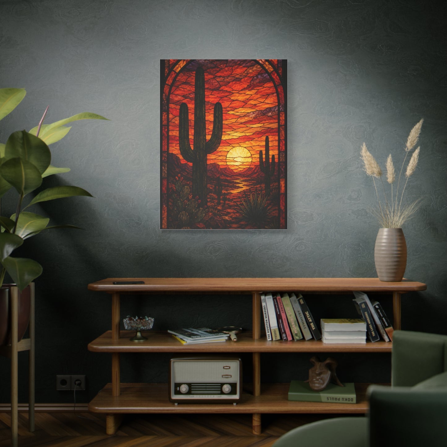 Stained Glass Desert Sunset Southwest Wall Art & Canvas Print
