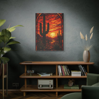 Stained Glass Desert Sunset Southwest Wall Art & Canvas Print