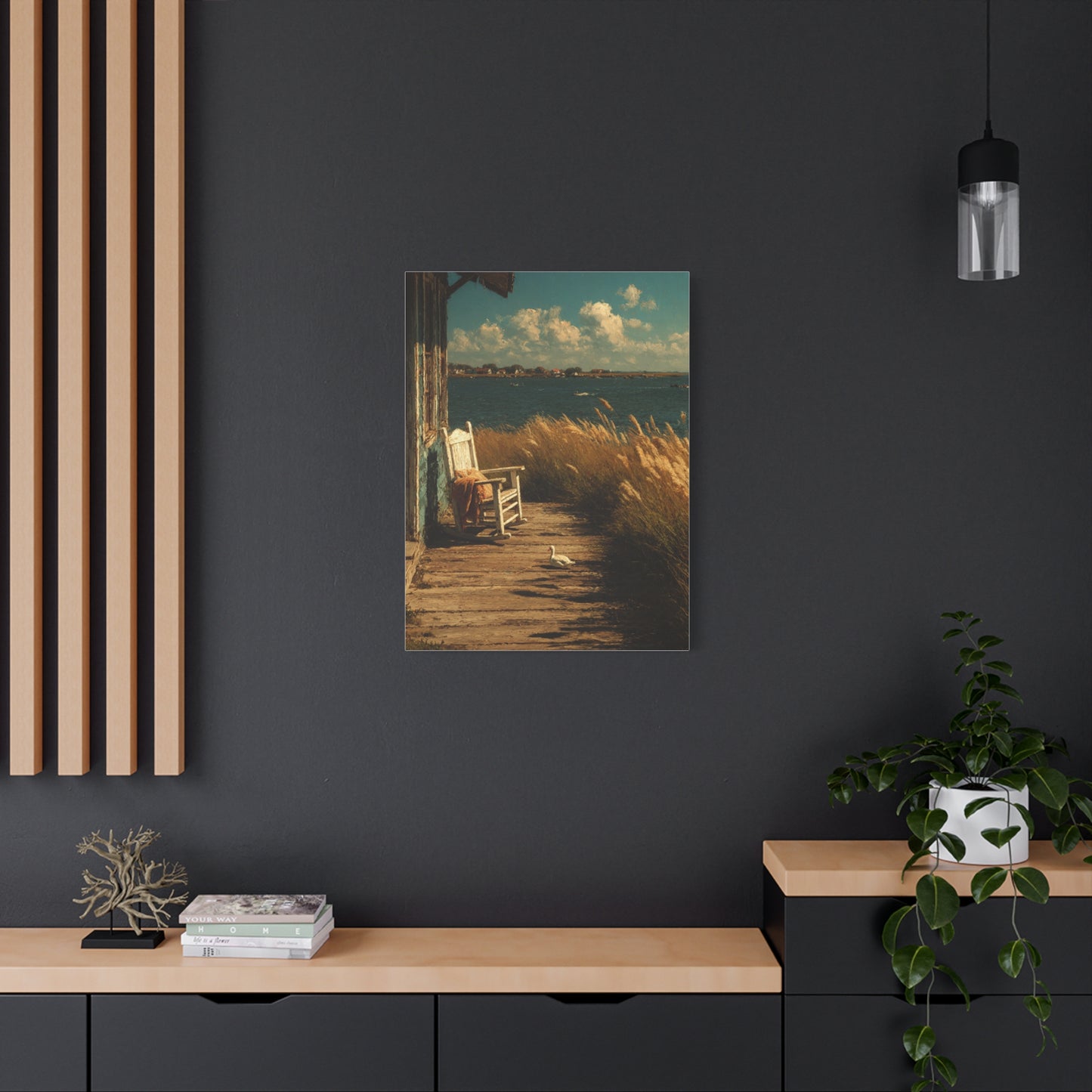Farmhouse Lakeside Porch Scene Wall Art & Canvas Print
