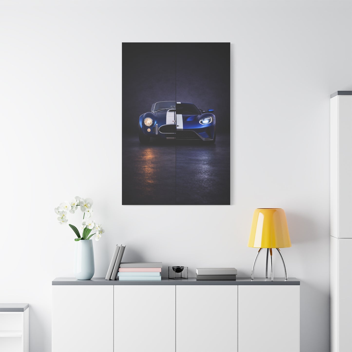 Shelby Cobra vs Ford GT Split Heritage and Modern Wall Art & Canvas Prints