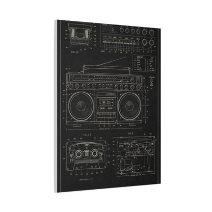 Vintage Boombox Blueprint Illustration Wall Art & Canvas Print