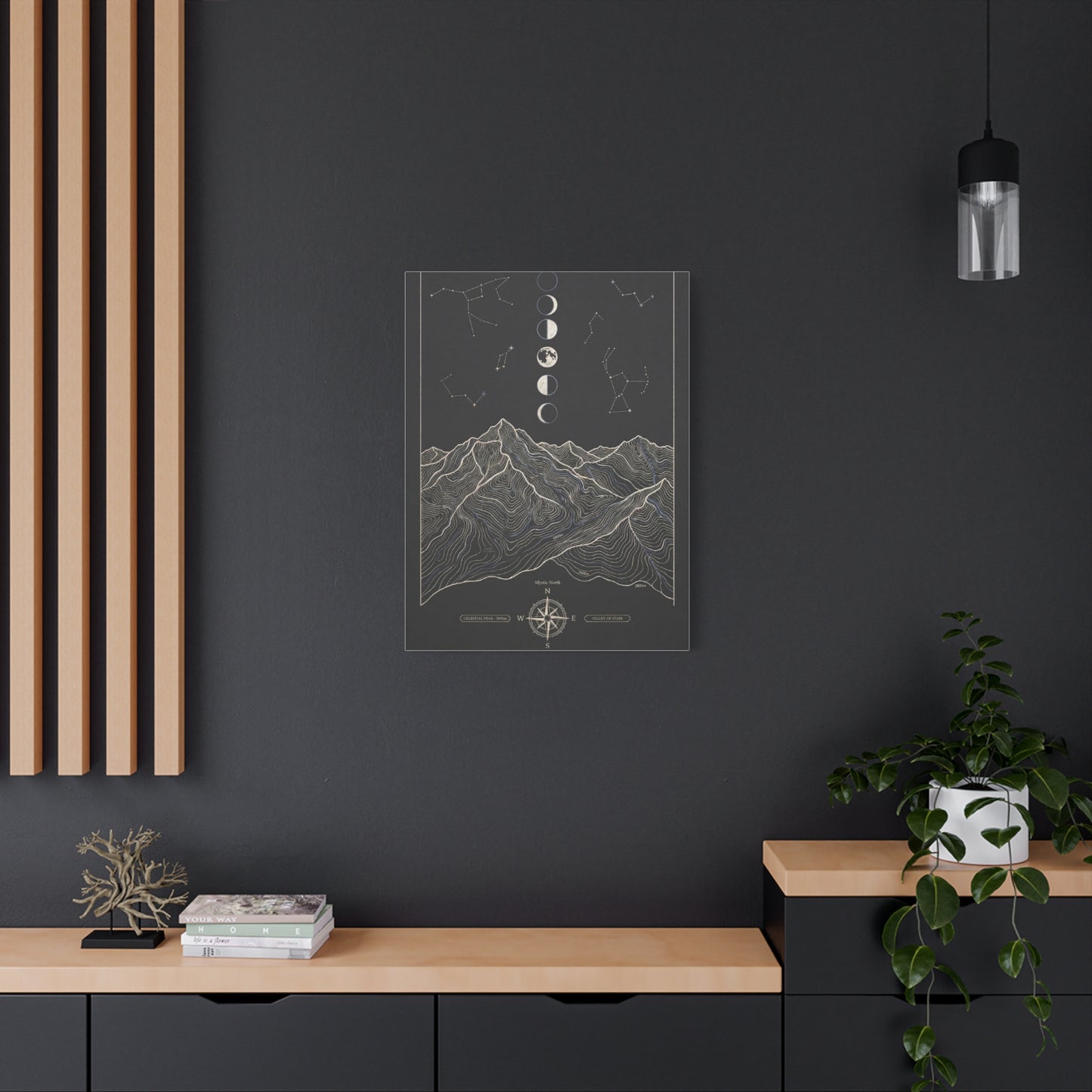 Celestial Topographic Map & Moon Phases Wall Art & Canvas Print