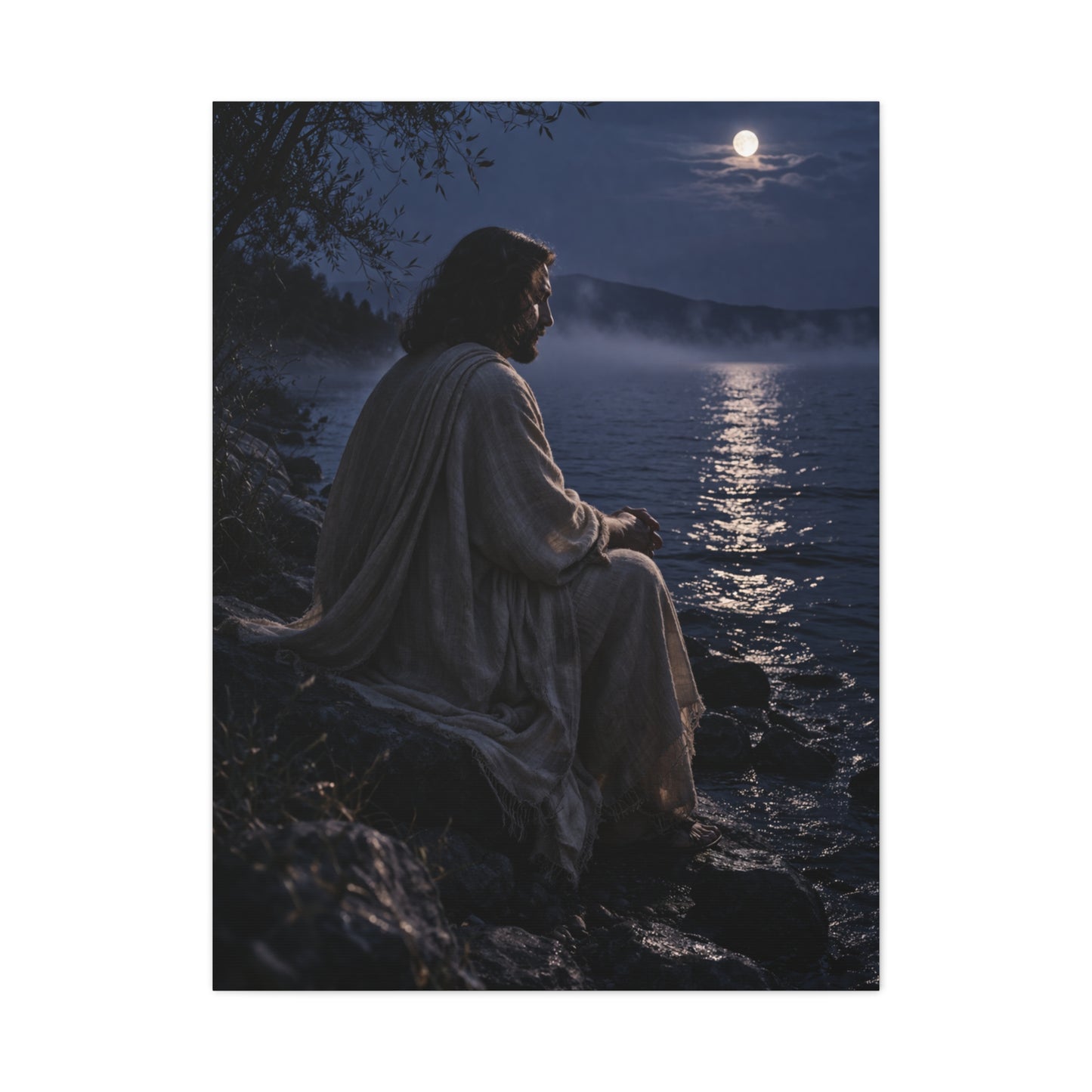 Jesus by the Water Moonlight Reflection Wall Art & Canvas Print