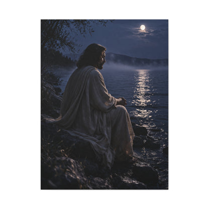 Jesus by the Water Moonlight Reflection Wall Art & Canvas Print
