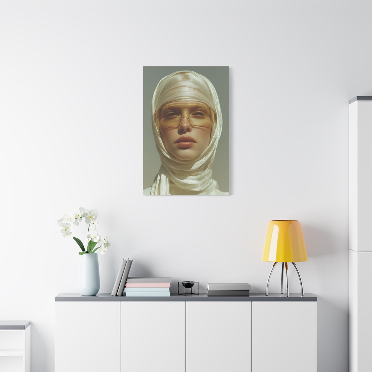 Golden Veil Futuristic Portrait Wall Art & Canvas Print