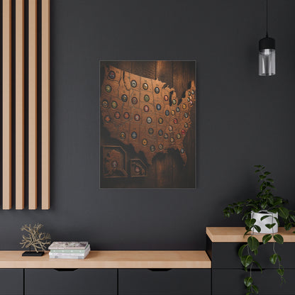 Wooden Beer Cap USA Map Wall Art & Canvas Print