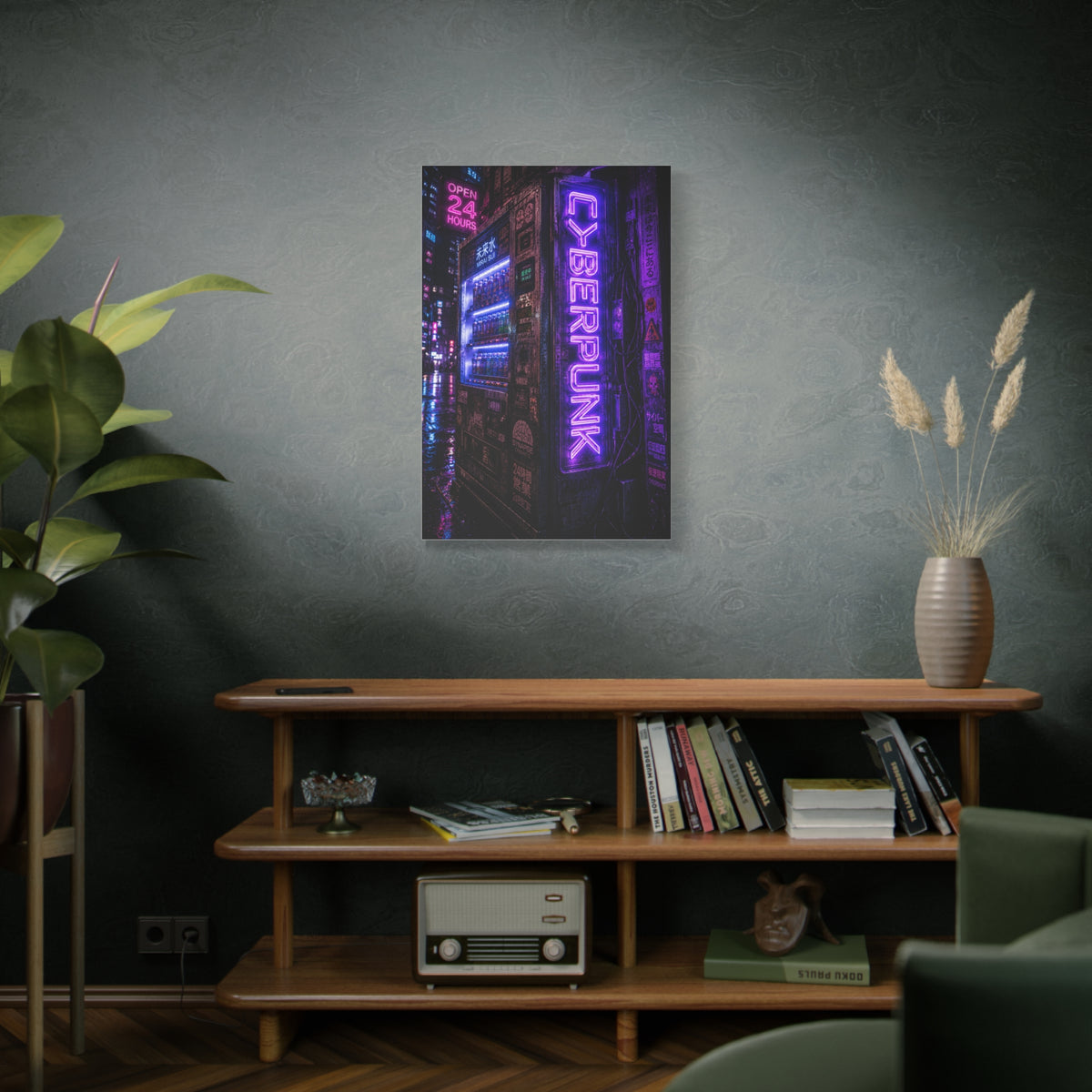 Cyberpunk Neon Vending Machine Street Wall Art & Canvas Print