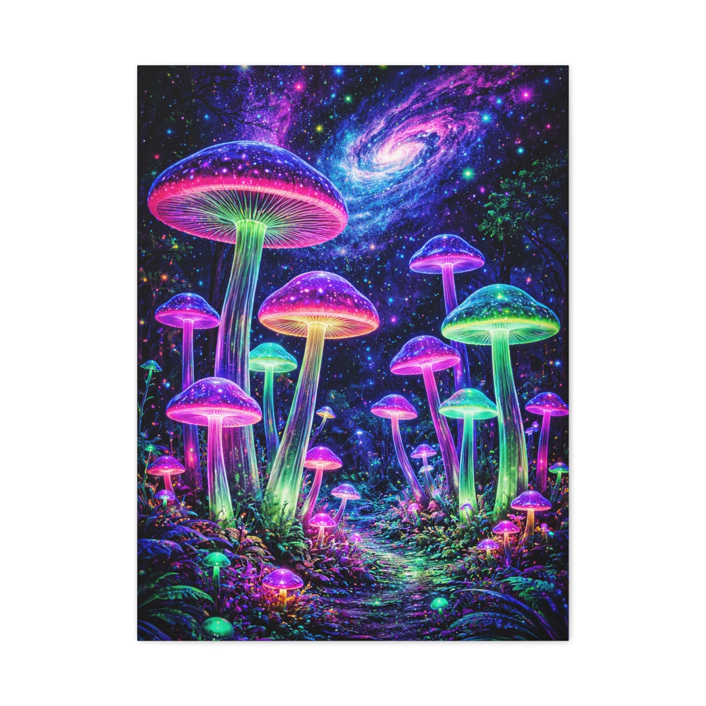 Glowing Giant Mushrooms in Midnight Forest Wall Art & Canvas Print