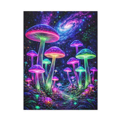 Glowing Giant Mushrooms in Midnight Forest Wall Art & Canvas Print