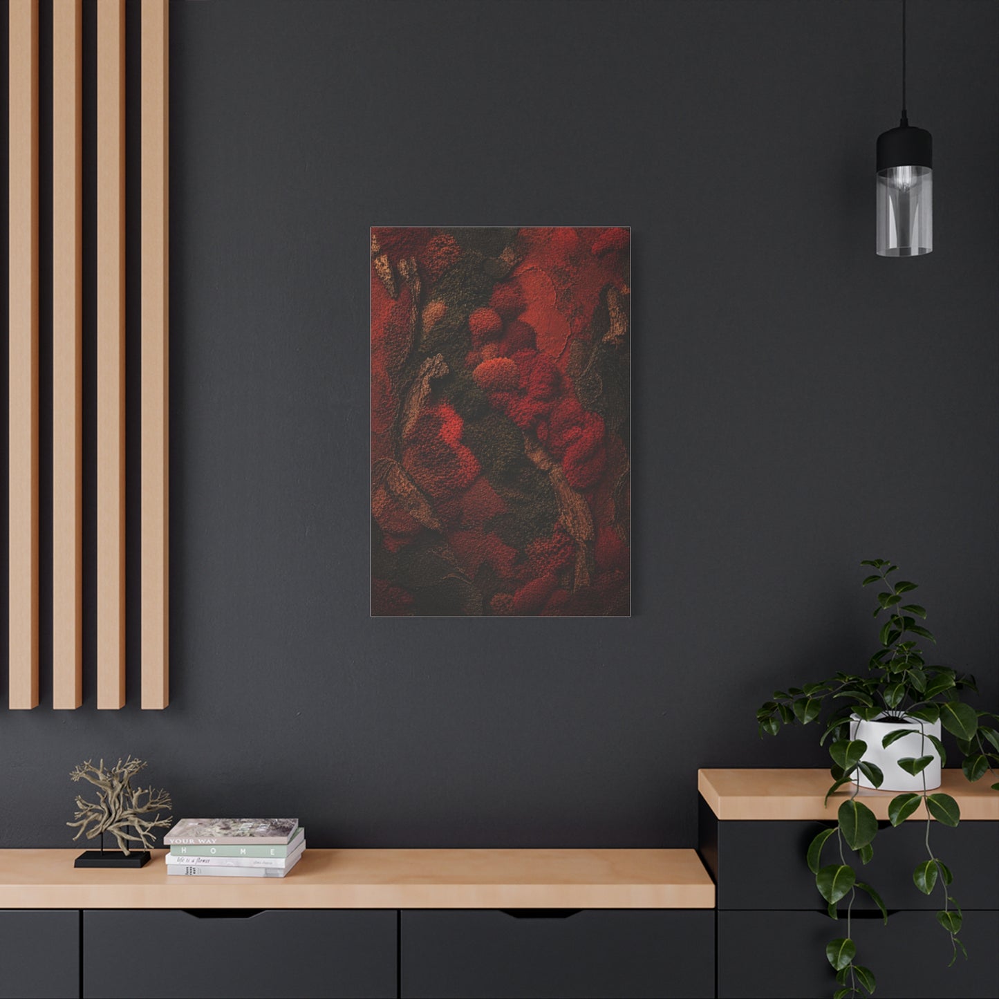 Biophilic Red Moss Texture Wall Art & Canvas Print