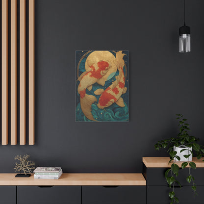 Koi Fish Gold Moon Wall Art & Canvas Print