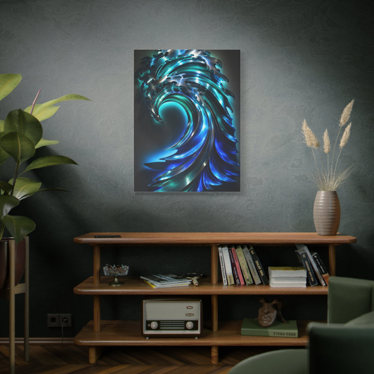 Illuminated Blue Wave Light Sculpture Wall Art & Canvas Print
