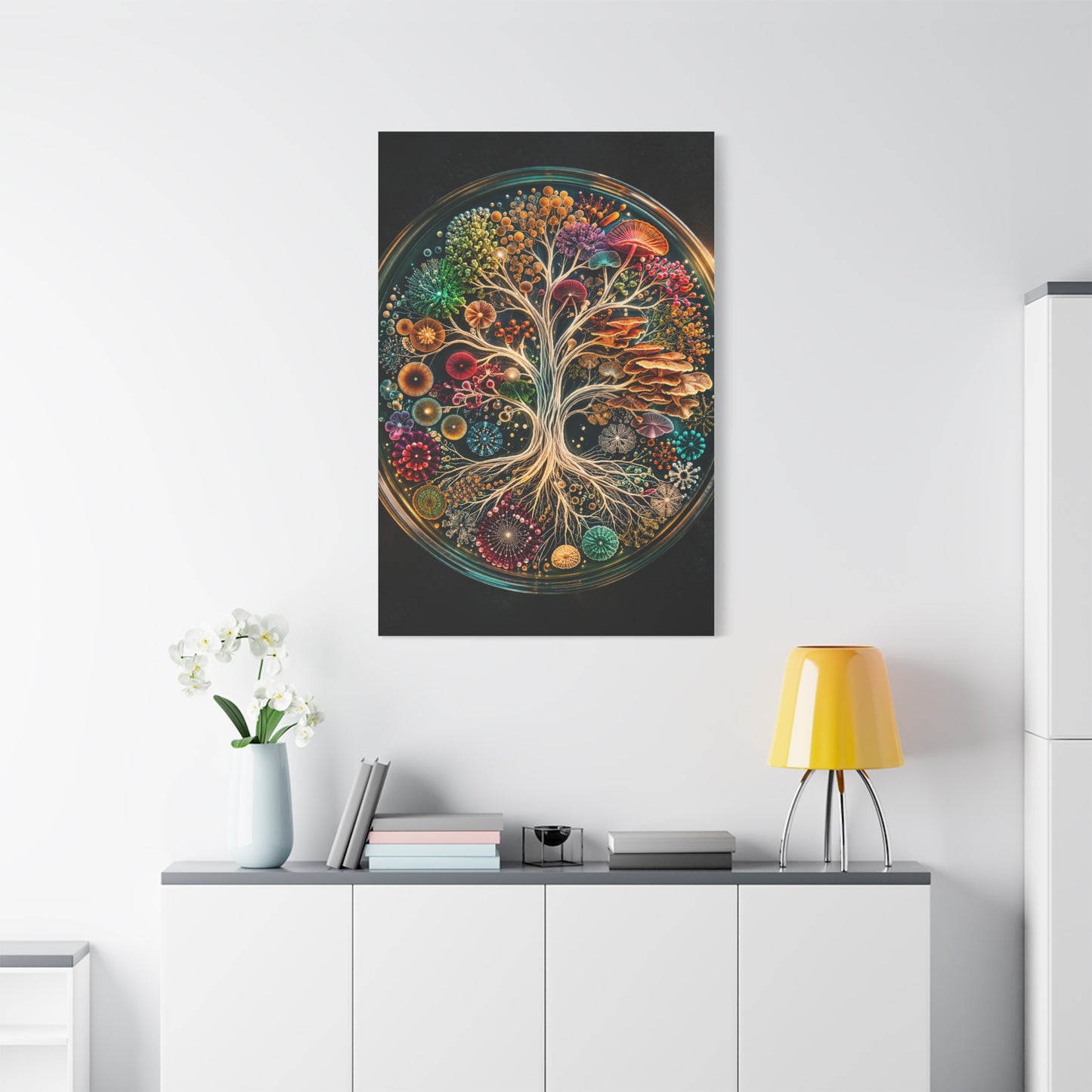 Luminous Bio-Art Fungal Tree Petri Study Wall Art & Canvas Print