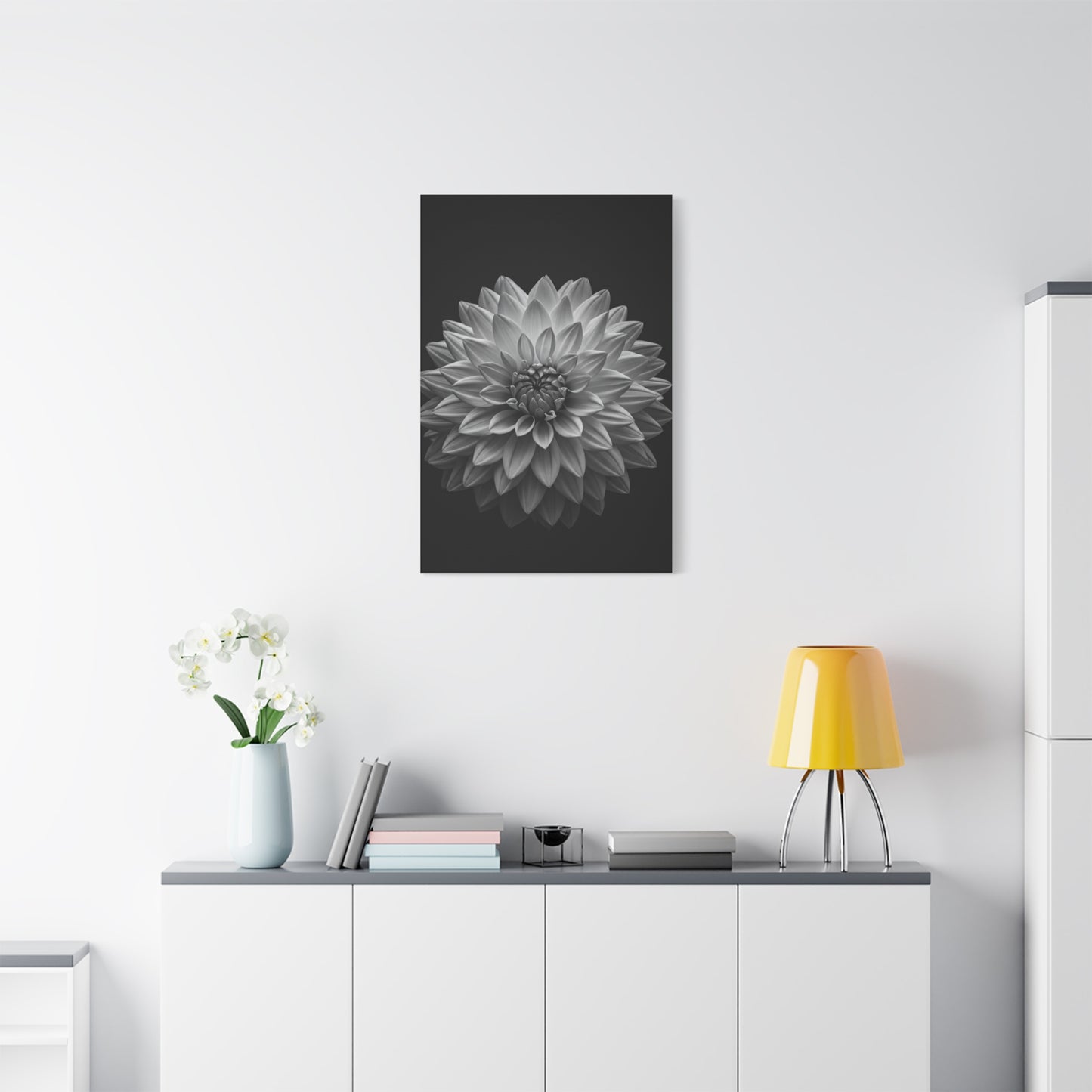 Dahlia Bloom in Shadow Monochrome Wall Art & Canvas Prints