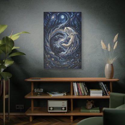 Yin Yang Cosmic Wolves Balance Scene Wall Art & Canvas Print