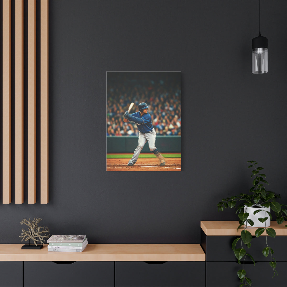 Lone Baseball Player Under Stadium Lights Wall Art & Canvas Prints