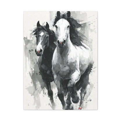 Monochrome Running Horses Abstract Wall Art & Canvas Print