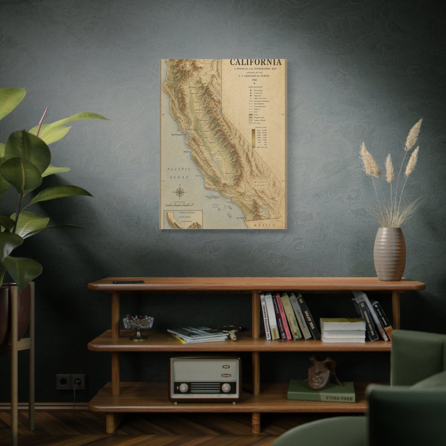 Vintage California Topographic Map Wall Art & Canvas Print