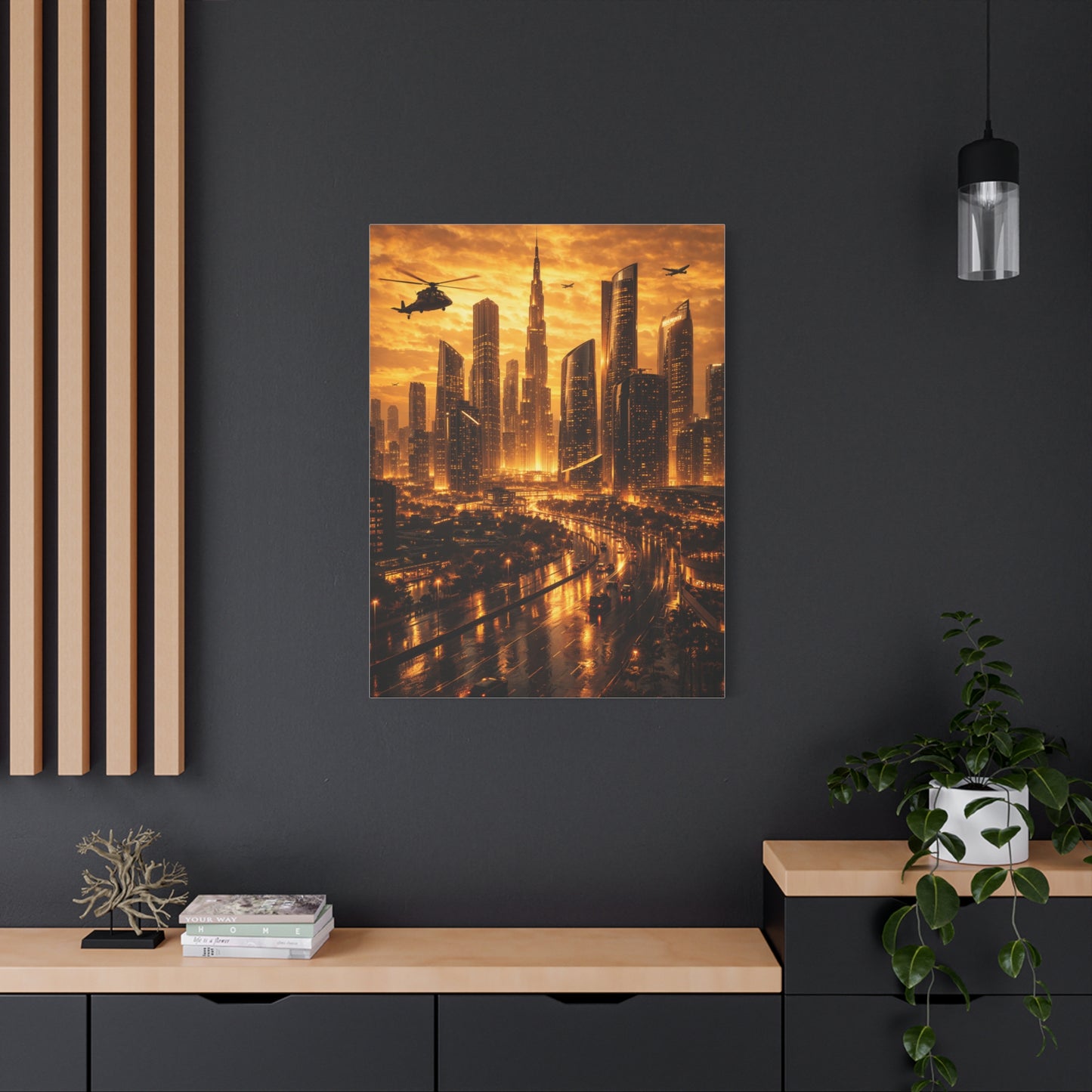 Golden Futuristic Cityscape Wall Art & Canvas Print