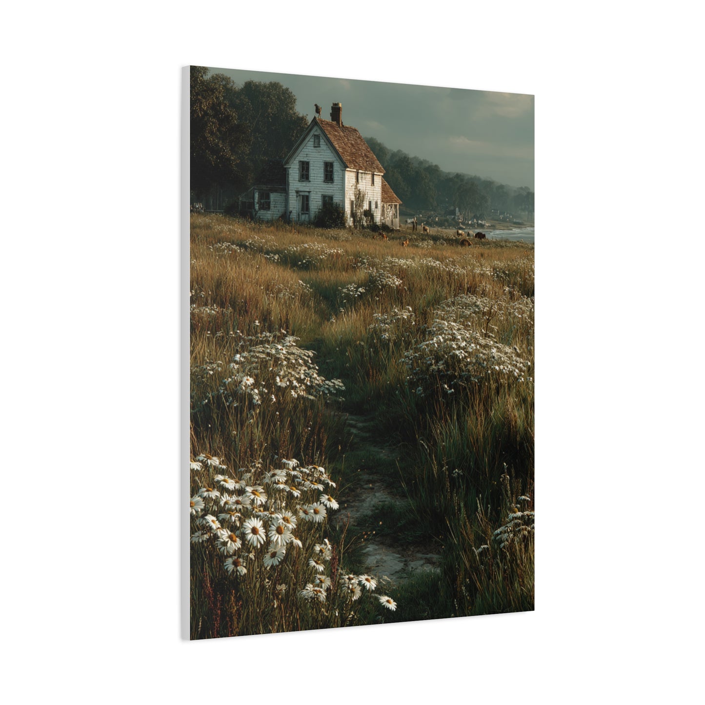 White Farmhouse Wildflower Meadow Wall Art & Canvas Print