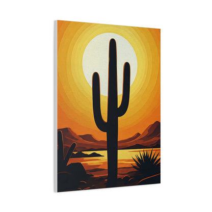 Retro Desert Sunset Cactus Silhouette Wall Art & Canvas Prints