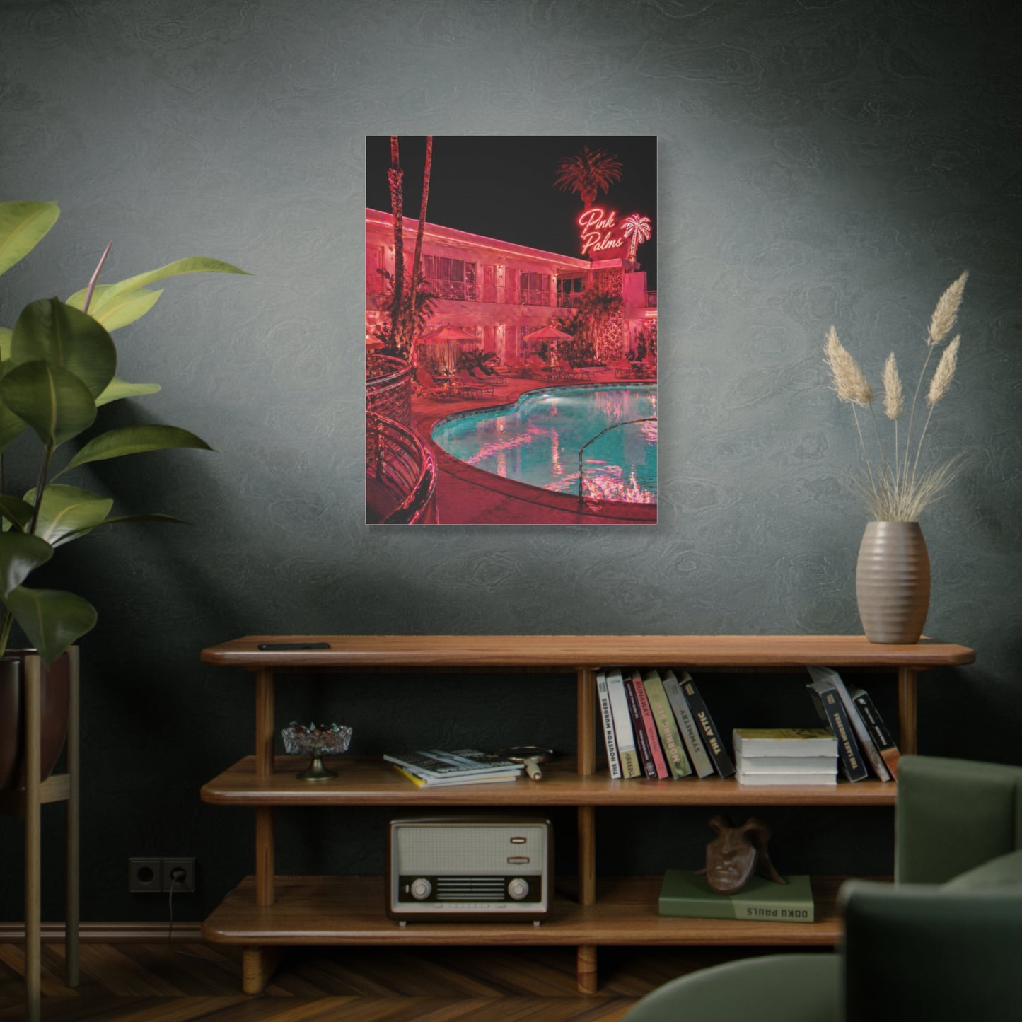 Pink Neon Pool Night Scene Wall Art & Canvas Print