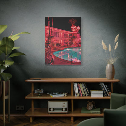 Pink Neon Pool Night Scene Wall Art & Canvas Print