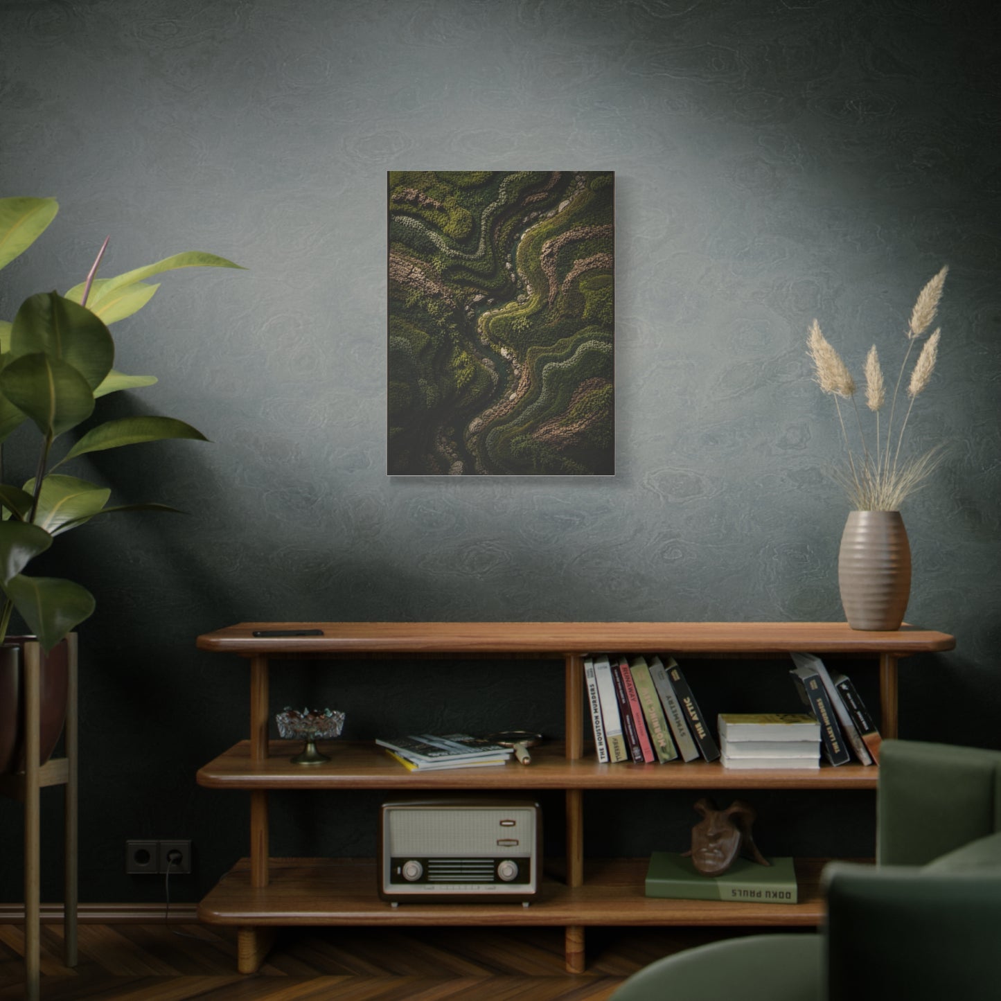Topographic Moss River Landscape Wall Art & Canvas Print