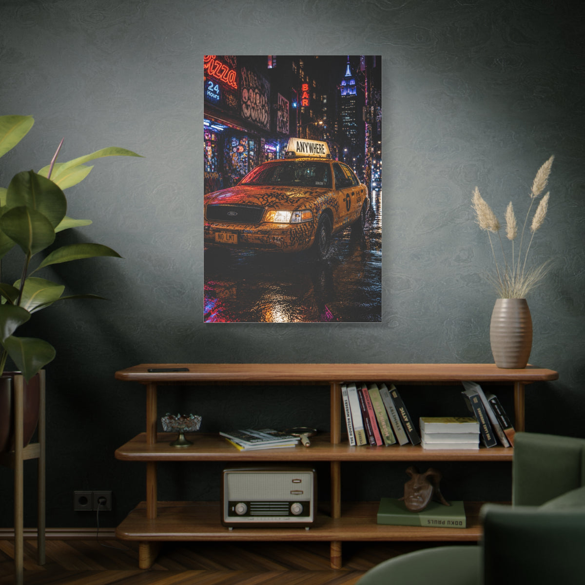 NYC Graffiti Taxi Night Street Wall Art & Canvas Print
