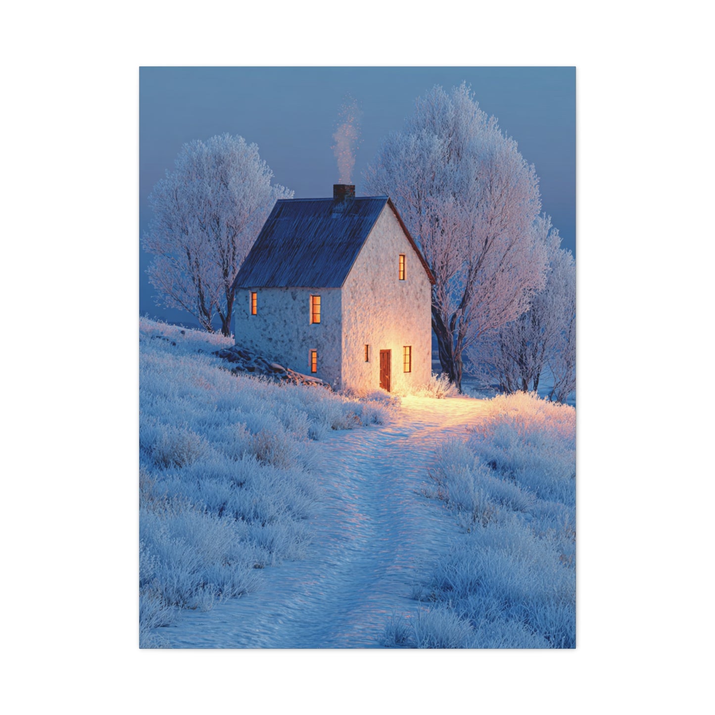 Winter Farmhouse Blue Hour Wall Art & Canvas Print