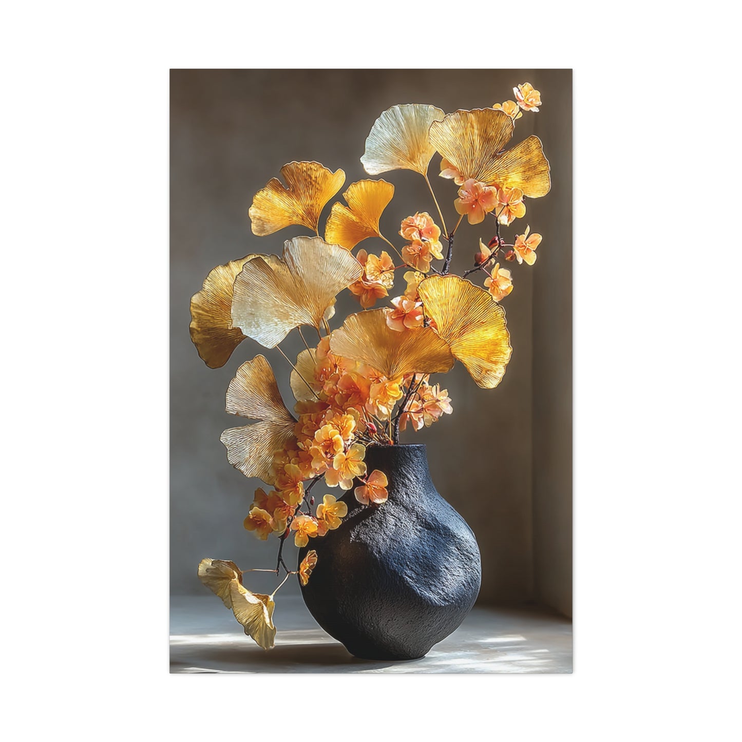 Gold Ginkgo Floral Vase Wall Art & Canvas Print