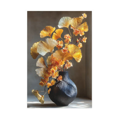 Gold Ginkgo Floral Vase Wall Art & Canvas Print