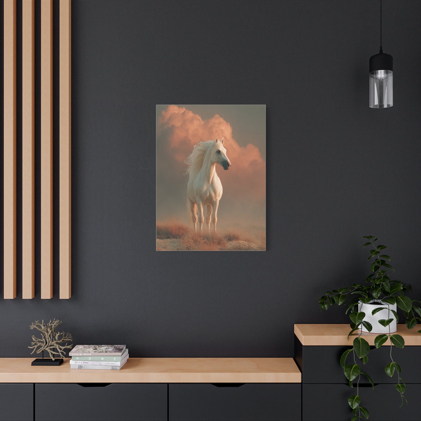 White Arabian Horse Golden Cloud Portrait Wall Art & Canvas Print