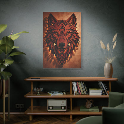 Geometric Carved Wood Wolf Head Sculpture Wall Art & Canvas Print